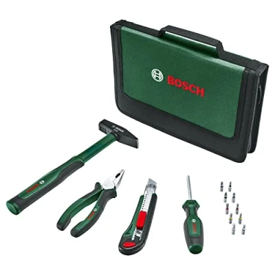 Imagen de Bosch Home and Garden Easy Starter Juego de Herramientas Manuales, 14 Piezas Kit Básico para Tareas Básicas del Hogar y Bricolaje, Alicate Combinado, Destornillador, Cúter