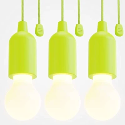 Imagen de greate Lámpara LED a pilas verde 3x Pull Light 1W incl. luz inalámbrica blanco cálido Lampop Bombilla Portátil del Cordón para camping