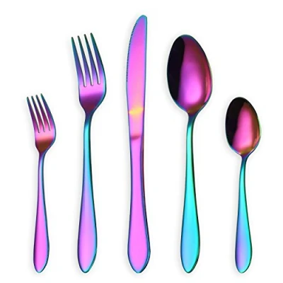 Imagen de HOMQUEN Juego de Cubiertos/Cubiertos Colores, 30 Piezas cucharas Acero Inoxidable para 6 Personas (Arco Iris, Juegos)