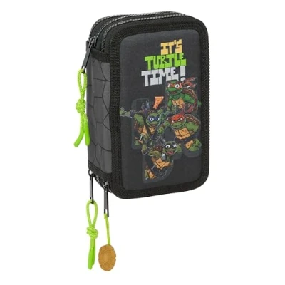 Imagen de TORTUGAS NINJA Estuche Escolar con 36 Útiles Incluidos, Infantil, Niño, Ideal para Niños de 5 a 14 Años, Cómodo y Versátil, Calidad Resistencia, 12.5x5.5x19.5 cm, Color Gris/negro