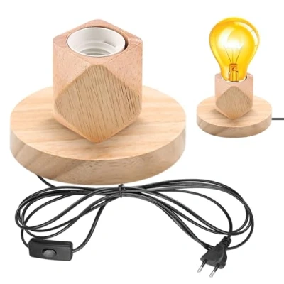 Imagen de GBKDQQ lámpara de escritorio portalámparas E27 con interruptor cable, mesa madera y plástico, base EU Plug E27, perfecta para dormitorio, sala estar, oficina (sin