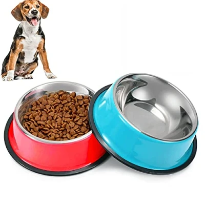 Imagen de SUOXU 2pcs Cuenco para Perros de Acero Inoxidable, Cuencos multifuncionales Alimentos Mascotas, Comida Color Mediano y Agua (580 ml Cada tazón)