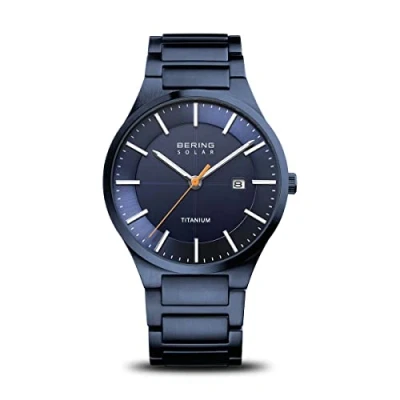 Imagen de BERING Reloj Analógico Titanium Collection para Hombre de Energía Solar con Correa en Titanio y Cristal Zafiro 15239 797, Azul/Azul, 39 mm, Azul