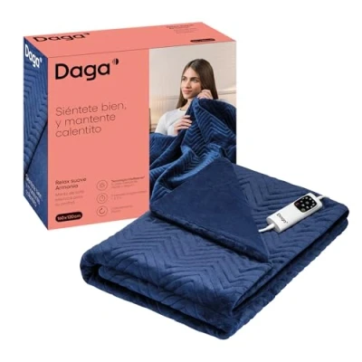 Imagen de Manta eléctrica Daga Relax Suave Armonía, 150 W, 6 Niveles de Temperatura, Multi Temporizador, Acolchado Terciopelo, Azul