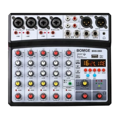 Imagen de Mezcladora de 6 canales bomge consola mezcla DJ profesional para transmisión en vivo, karaoke con grabación PC/Bluetooth / mp3 USB 48v 16 DSP (negro)