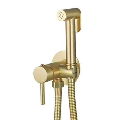 Imagen de Ksunun Pulverizador De Bidé Mano para Inodoro, Kit Rociador Bidet LatóN, Grifos con Manguera Acero Inoxidable Y VáLvula Mezcladora Higiene Personal (Dorado)