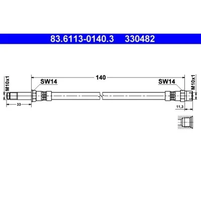 Imagen de ATE 83.6113 0140.3 Latiguillos de Freno 140 M10x1 SEAT: Alhambra I, VOLKSWAGEN: Sharan I