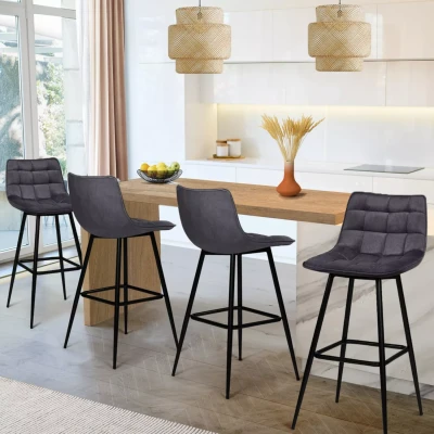 Imagen de IDMarket Juego de 4 taburetes bar Mady terciopelo gris oscuro