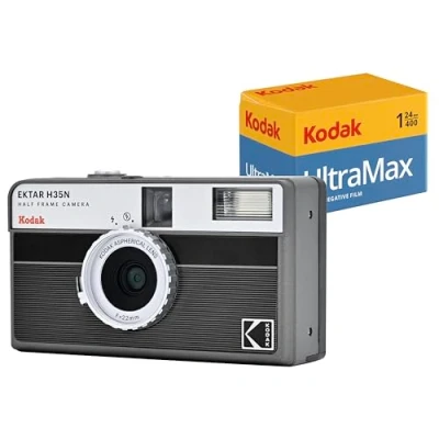 Imagen de Kodak EKTAR H35N Paquete de cámara Medio fotograma con película Ultramax 400/24EXP 35 mm (Rayas Negras)