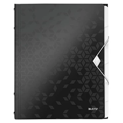 Imagen de Leitz Clasificador A4, Capacidad para 200 Hojas, 6 Separadores con Pestañas, Cierre Elástico, Negro, Gama WOW, 46330095