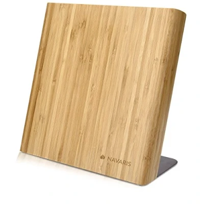 Imagen de Navaris Soporte magnético para Cuchillos Bloque de bambú Utensilios Cocina Base magnética Madera Cuchillo Damasco