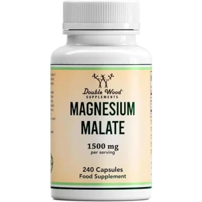 Imagen de Double Wood Malato de Magnesio 240 Cápsulas Alta Potencia 1500mg Magnesium Malate por Porción Sin OGM ni Gluten Fabricado en el Reino Unido.