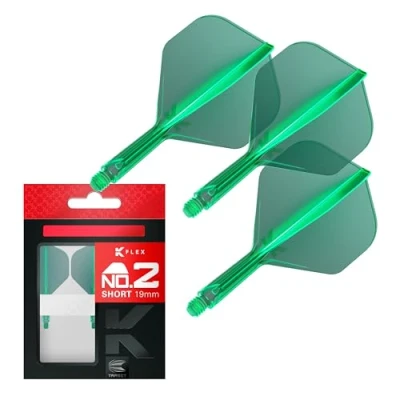 Imagen de Target Darts K Flex Integrated Dart Flight and Shaft, No.2 Verde (Corto) Lote de 3 Plumas y Caña para Dardos No 2, Moldeado Precisión 2 en 1 Accesorios Profesionales