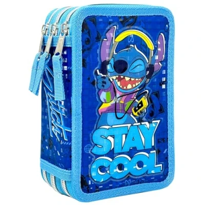 Imagen de Clondo Estuche con 3 Compartimentos 3D para Niñas y Niños, Stitch Fans, Triple Relleno, 44 ​​Accesorios de Escuela, Cremalleras, 20cm, Lápices Colores, Rotuladores