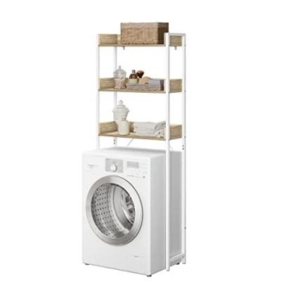 Imagen de EUGAD Estanteria sobre Inodoro, Estante de Almacenamiento para Lavadora, Baño Encima WC con 3 Baldas, Ahorro Espacio, Madera y Acero, Blanco + Roble Claro, 63x25x166.5cm