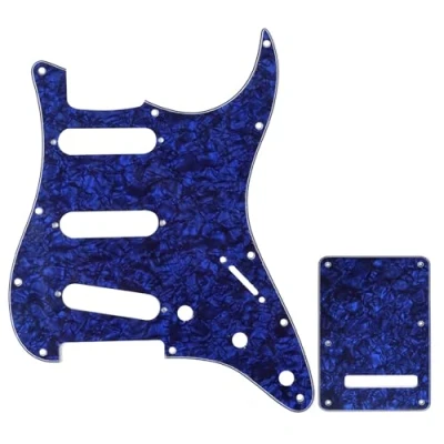Imagen de Musiclily SSS Set de Pickguard Golpeador y Placa Trasera Strat para Fender American/México Standard Stratocaster Estilo Moderno, 4 capas Blue Pearl