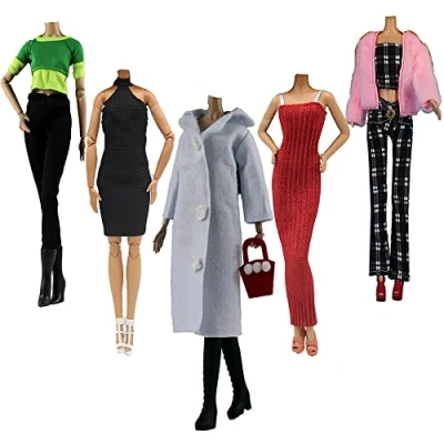 Imagen de Ropa y Accesorios para Muñecas, 5 Conjuntos Moda Abrigo de otoño Vestidos Pantalones Zapatos Sombrero Rompevientos 29cm Muñecas Bebé Regalos (D)