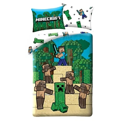 Imagen de Halantex Minecraft Juego de cama (140 x 200 cm + 70 90 cm, 100% algodón)