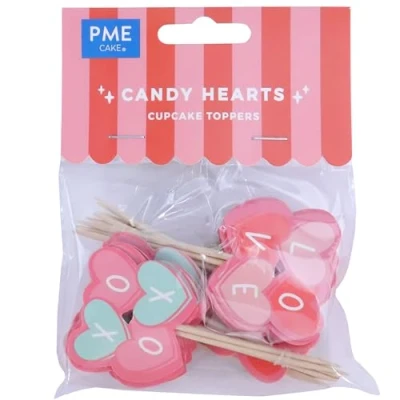 Imagen de PME San Valentín Toppers para pasteles Corazones de Caramelo, Set 24