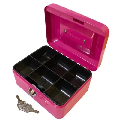 Imagen de Cathedral Products Caja de efectivo con cerradura llave bandeja para monedas 6 compartimentos, pulgadas, color rosa