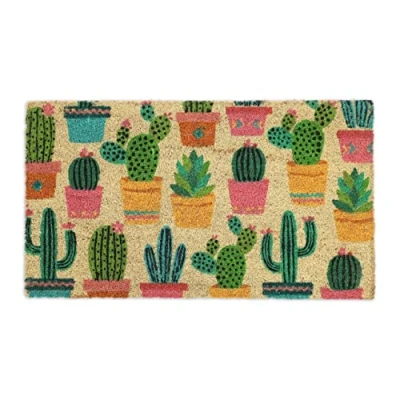 Imagen de Relaxdays Felpudo Coco, Estampado de Cactus, 75x42 cm, Limpiapiés para Interior y Exterior, Antideslizante, Colorido, Cloruro polivinilo