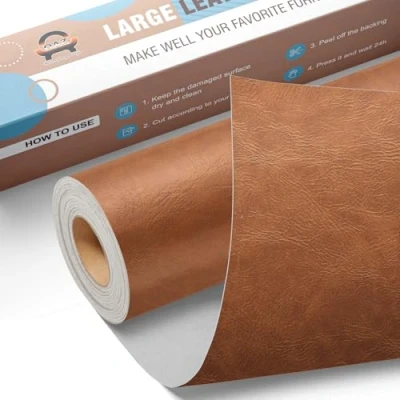 Imagen de Polipiel Adhesiva para Tapizar Grande, Cuero Adhesivo 40 x 80 cm, Kit de Parche Reparación Autoadhesivo Asientos Automóviles, Sofás, Sillas Nuevo Marrón