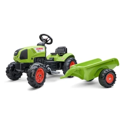 Imagen de FALK Tractor de Pedales Claas con Remolque A Partir 2 años Fabricado en Francia Volante direccional bocina 2040A, Multicolor, Talla única (2040A)