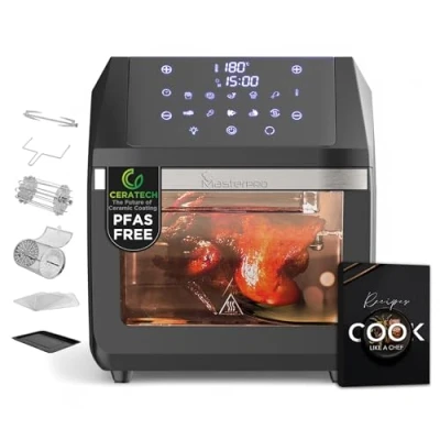 Imagen de MasterPRO ROCKET 1100 Freidora de aire caliente 11L SIN PFAS y mini horno 1800W Con revestimiento cerámico CERATECH 10 programas control temperatura Cesta giratoria, grill, Deshidratador