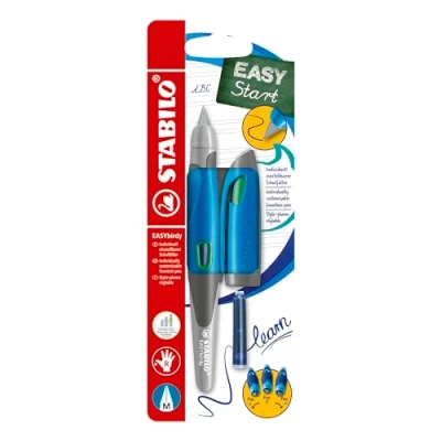 Imagen de pluma estilográfica ergonomica STABILO EASYbirdy color azul y verde Tinta Para diestros 1 + recarga
