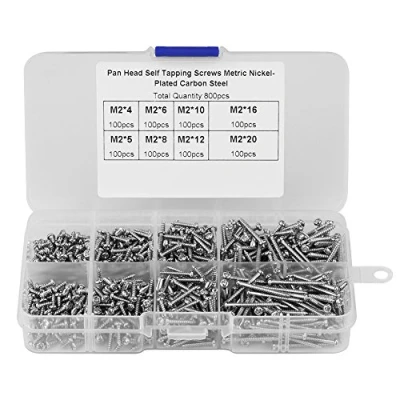 Imagen de tornillos roscachapas madera + Akozon 800pcs M2 cabeza redonda tornillo autorroscante, acero carbono cruz avellanados carpintería sujetador con caja