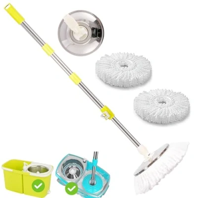 Imagen de ARSUK Juego de manijas para Fregona con 2 Cabezales Microfibra súper absorbentes 360 Sistema Recorte automático Barra telescópica Acero Inoxidable (Limón Palo Extensible)