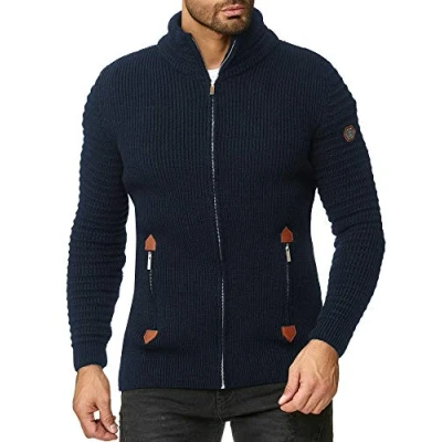 Imagen de RED BRIDGE Cárdigan de Punto para Hombre Pulóver Jersey con Cremallera y Cuello Alto Basic Luxury Azul L
