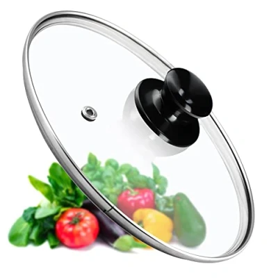 Imagen de KADAX tapa de cacerola, universal cristal con mango negro brillante, resistente al calor en diferentes tamaños, sartén, para olla, sartén (28 cm)