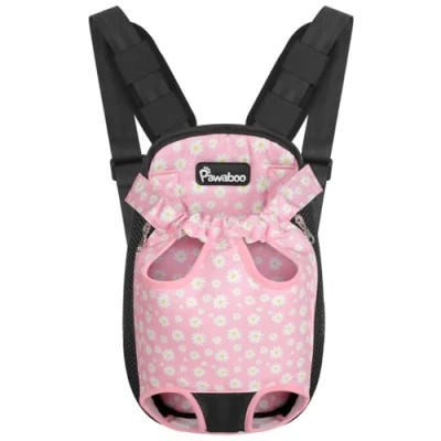 Imagen de Pawaboo Mochila del Perro Adjustable Bolsa Delantera Pet Front Cat Dog Carrier Backpack/Piernas Afuera &amp; Fácil de Ajustar para Viajar/Senderismo/Camping, Talla S, Negro&amp;Rosa Daisy