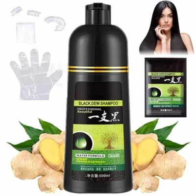 Imagen de CLOUDEMO Yaguan Black Dew Shampoo, 500ml Brown 3 in 1 Herbal Shampoo Hair Dye, Coloring (Black)