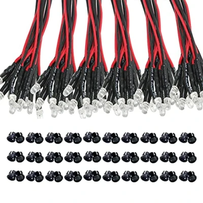 Imagen de KeeYees 60Pcs 3mm 12V DC Pre Wired LED Diodos Emisores de Luz Lámpara Blanco Cálido Rojo Azul Verde Amarillo (10PCS x 6 Colores) + Plástico Soporte Clip Montaje