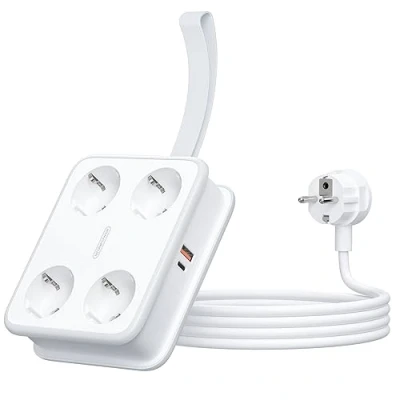 Imagen de Regleta de 4 vías USB C 45W NTONPOWER 2500W GAN Toma múltiple Montaje en Pared distribución 1,6 Metros 10A con Interruptor para Viajes Trabajo, Blanco