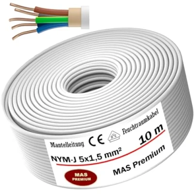 Imagen de cable de alimentación para ambientes húmedos, 5 m hasta 170 m, NYM J, x 1,5 mm², anillo eléctrico instalación fija (10 m)