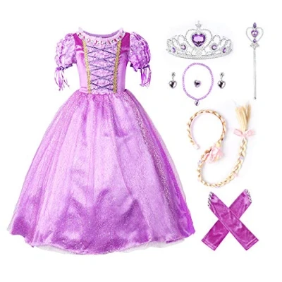 Imagen de JerrisApparel Princesa Vestido de Fiesta niña Disfraz Carnaval Morado (150cm, con Accesorios)