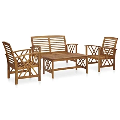 Imagen de vidaXL Juego de Muebles Jardín 4 Piezas Mobiliario Exterior Hogar Cocina Terraza Mesa Silla Asiento Suave con Respaldo Madera Maciza Acacia