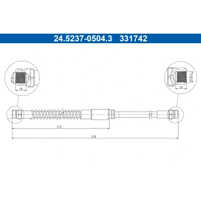 Imagen de ATE 24.5237 0504.3 Latiguillos de Freno 530mm VOLKSWAGEN: GOLF 5, 6, Eos, AUDI: A3 Hatchback, Sportback, SEAT: Leon II Hatchback