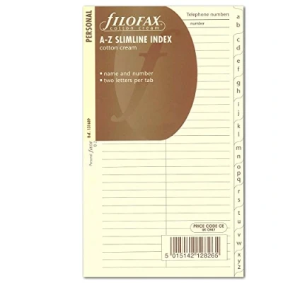 Imagen de Filofax Personal Recambio para agenda de anillas (en inglés), diseño telefónica A Z, color crema