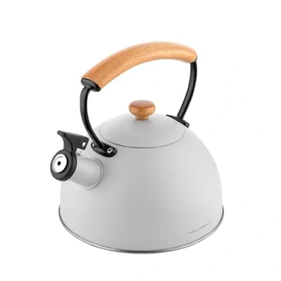 Imagen de Tetera FLORINA (2,3 l) de Acero Inoxidable NATURA Flauta con Mango Madera Silbato Automático para Estufa Inducción, Gas y Eléctrica Color: Gris