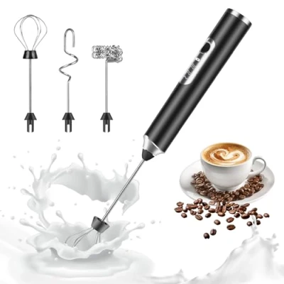 Imagen de Weinsamkeit Espumador de Leche, Batidor Leche Espuma Electrico con 3 Batidores Acero Inoxidable USB Recargable Velocidades Vaporizador para Capuchino Café Matcha