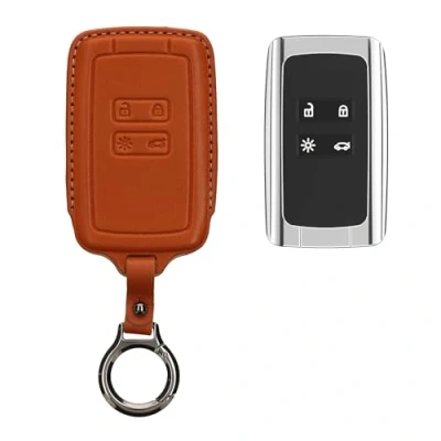Imagen de kwmobile Carcasa Compatible con Llavero de Renault Llave Coche Smart Key 4 Botones (Solo Keyless Go) Funda para Mando Cuero Incluye Anillo marrón