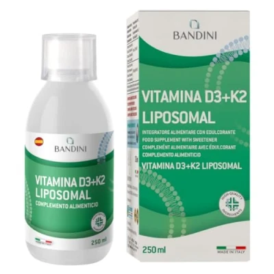 Imagen de Bandini® Vitamina Liposomal D3 K2 Complemento Alimenticio para el Sistema Inmunológico a Altas Dosificaciones Fortalece músculos, huesos y dientes Líquido D3+K2 250 mL con vaso medidor