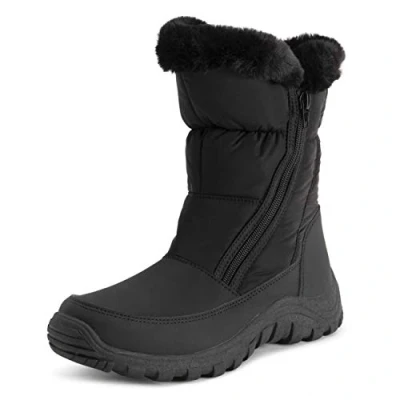 Imagen de Polar Mujer Espuma De Memoria Gemela Cremallera Apertura PEnerse NylEn Impermeable Gruesa Piel Sintética Forrada Invierno Lluvia Botas Nieve Negro UK7/EU40 YC0663