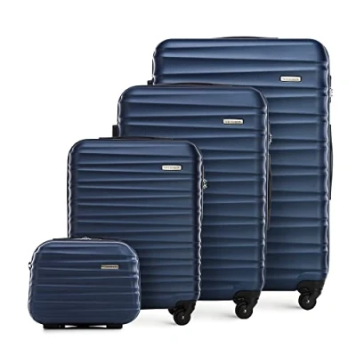 Imagen de WITTCHEN Maleta de Viaje Equipaje Mano Cabina ABS con 4 Ruedas giratorias Cerradura combinación Asa telescópica Groove Line Set Maletas Azul Oscuro