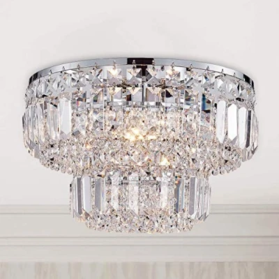 Imagen de BESTIER Moderno cromo cristal empotrado montaje de la lámpara iluminación LED techo para el comedor Cuarto baño Dormitorio Sala estar 4 bombillas G9 requeridas