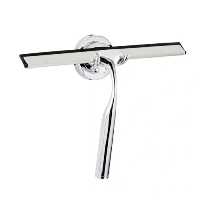 Imagen de Wenko escobilla de baño Terni, Ducha con Dispositivo para Colgar en la Pared y Gancho Pared, Limpieza sin Rayas Doble Labio Goma, Metal, 25 x 18 cm